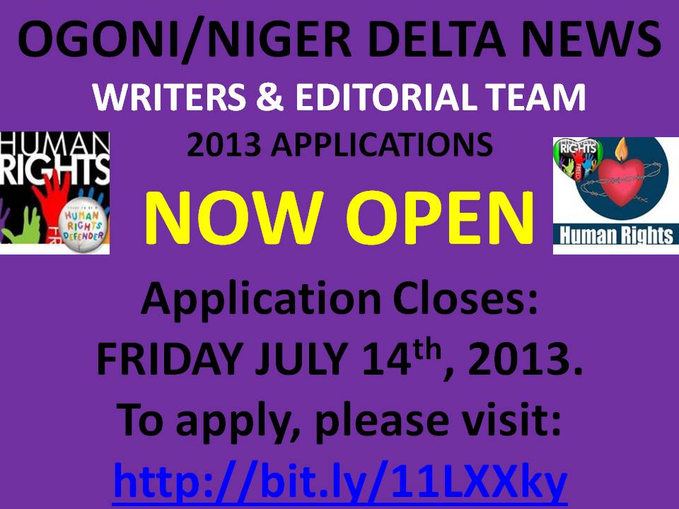 WORKS: Applications Are Now Open For Ogoni/Niger Delta News Writers and Editors